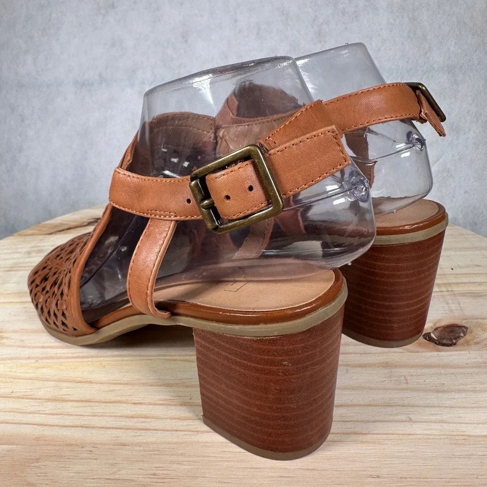 Franco Sarto Harlett Sandals Womens 8M Brown Leather Woven Block Heel Good